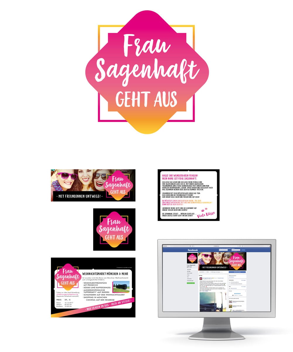 Frau Sagenhaft Geht Aus Bustouren Events Logo Design Facebook