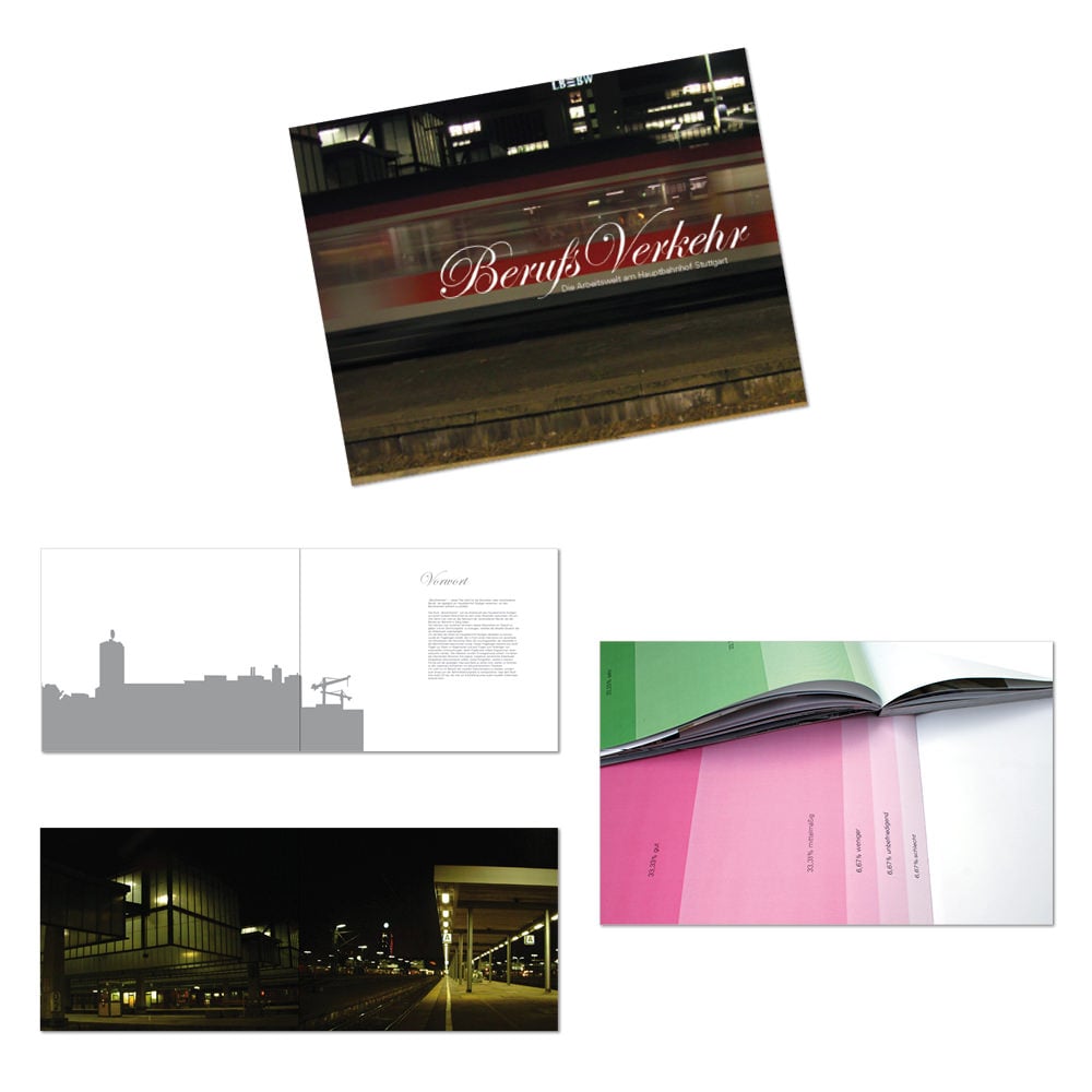 Buch Design Studium Bahnhof Stuttgart BerufsVerkehr Titel und Beispielseiten